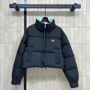 Prada Black Puffer Jacket with Blue Accents